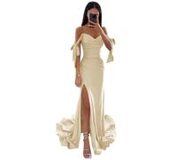 Générique Bow Ruffle Women's Bridesmaid Dresses Strapless Satin Formal Evening Gowns Champagne XS