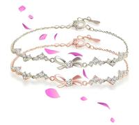 Générique Bow Zircon Bracelet - Friendship is Like a Bow, Adjustable Bow Bracelet-White Heart Bow Dangle Drop, To My Best Friend Jewelry Gifts (Silver+Rose Gold)