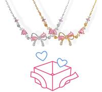 Générique Bow Zircon Bracelet - Friendship is Like a Bow Adjustable Ribbon Bow Beaded Chain Bracelet Friendship Bracelets with White Pink Zircon Women (2PCS-A)
