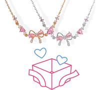 Générique Bow Zircon Bracelet - Friendship is Like a Bow Adjustable Ribbon Bow Beaded Chain Bracelet Friendship Bracelets with White Pink Zircon Women (2PCS-C)