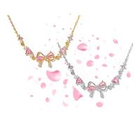Générique Bow Zircon Bracelet - Friendship is Like a Bow, Adjustable Ribbon Bow Beaded Chain Bracelet, Women Trendy Bracelet Gift for Her, Friendship Bracelets with White Pink Zircon (2pcs-c)