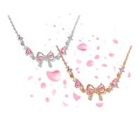Générique Bow Zircon Bracelet - Friendship is Like a Bow, Adjustable Ribbon Bow Beaded Chain Bracelet, Women Trendy Bracelet Gift for Her, Friendship Bracelets with White Pink Zircon (2pcs-a)