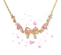 Générique Bow Zircon Bracelet - Friendship is Like a Bow, Adjustable Ribbon Bow Beaded Chain Bracelet, Women Trendy Bracelet Gift for Her, Friendship Bracelets with White Pink Zircon (Gold)