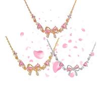Générique Bow Zircon Bracelet - Friendship is Like a Bow, Adjustable Ribbon Bow Beaded Chain Bracelet, Women Trendy Bracelet Gift for Her, Friendship Bracelets with White Pink Zircon (3pcs)