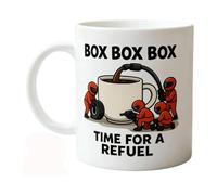 Générique Box Box Box ! Mug à café « Time For A Refuel », mug voiture de course, mug humoristique avec dessin animé représentant une équipe de mécaniciens, pour les fans de sports mécaniques (1 pcs)