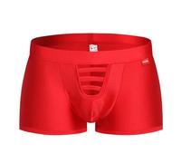 Générique Boxer ajouré Sexy pour Hommes Slip de Sport Transparent Respirant Couleur Unie sous-vêtements Extensibles (Rouge,S)