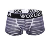 Générique Boxer Homme Calecon Taille Basse Transparent Shorty Homme Elastique sous Vetement Rayé Underwear Confortable Leger Doux (Grey, L)