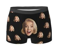 Générique Boxer Photo personnalisé pour Homme, sous-vêtement personnalisé avec Le Visage de Votre Petite Amie, Cadeau pour la Saint-Valentin, Noël, Votre Petit ami ou Votre Mari(Le Noir,M)