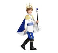Générique Boys Costume Set - Polyester 7 Piece King Outfit | Crown | Cape Pants Boot Covers Belt | Medieval Royal Pretend Play Uniform For Halloween Birthday Party Dress Up