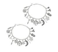 Générique Bracelet À Breloques Vintage Sur Le Thème De La Sorcellerie Pour Femme, Argent Antique, Bracelet Gothique Ajustable, Avec Des Breloques Représentant L'Arbre De Vie, La Lune, Le Soleil