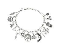 Générique Bracelet À Breloques Vintage Sur Le Thème De La Sorcellerie Pour Femme, Argent Antique, Bracelet Gothique Ajustable, Avec Des Breloques Représentant L'Arbre De Vie, La Lune, Le Soleil