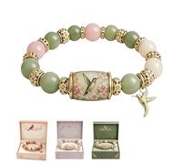 Générique Bracelet à perles « Nature Blessing » avec coffret cadeau - Bracelet extensible orné d'un charm oiseau ou papillon peint à la main - Cadeau bijou élégant pour maman, sœur ou amie (#1)