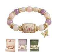 Générique Bracelet à perles « Nature Blessing » avec coffret cadeau - Bracelet extensible orné d'un charm oiseau ou papillon peint à la main - Cadeau bijou élégant pour maman, sœur ou amie (#2)