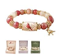 Générique Bracelet à perles « Nature Blessing » avec coffret cadeau - Bracelet extensible orné d'un charm oiseau ou papillon peint à la main - Cadeau bijou élégant pour maman, sœur ou amie (#3)