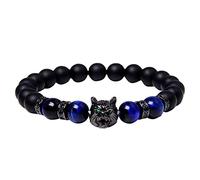 Générique Bracelet Couple Cadeau Bracelet en cristal d'améthyste à breloque tête de loup avec perles rondes en oeil de naturel perles (B, A)