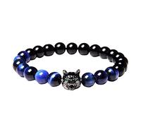 Générique Bracelet Couple Cadeau Bracelet en cristal d'améthyste à breloque tête de loup avec perles rondes en oeil de naturel perles (K, A)