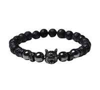 Générique Bracelet Couple Cadeau Bracelet en cristal d'améthyste à breloque tête de loup avec perles rondes en oeil de naturel perles (G, A)