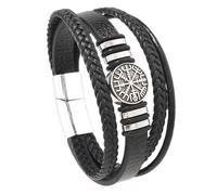 Générique Bracelet Cuir,Bracelet En Cuir Tressé Multicouche À La Main Avec Fermoir Magnétique, Bracelet Avec Breloque Boussole, Bijou Énergétique Pour Homme