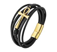 Générique Bracelet Cuir Femme, Bracelet En Cuir Avec Croix Ankh Pour Homme, Manchette Tressée Multicouche, Fermoir Magnétique, Bijoux D'Halloween, Crucifix De Foi, Cadeaux Pour Femmes, Boucle Do