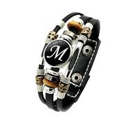 Générique Bracelet Cuir Femme, Bracelet En Cuir Avec Initiale Pour Homme, Réglable, Bijoux Az Avec Boutons, Empilable, Fait Main, Cadeau Pour Papa, Lui, Mari, Lettre M