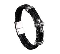 Générique Bracelet Cuir Femme, Bracelet En Cuir Croisé Pour Homme, Double Couche Tressée, Fermoir Magnétique, Empilable, Fait À La Main, Bijoux D'Halloween, Cadeaux Pour Femme, Noir, 19,5 Cm