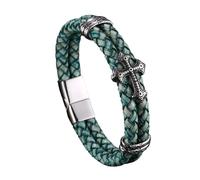 Générique Bracelet Cuir Femme, Bracelet En Cuir Croisé Pour Homme, Double Couche Tressée, Fermoir Magnétique, Empilable, Fait À La Main, Bijoux D'Halloween, Cadeaux Pour Femme, Vert, 19,5 Cm