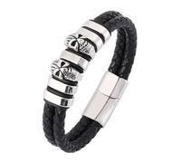 Générique Bracelet Cuir Femme, Bracelet En Cuir Double Couche Pour Homme, Bijou Tressé Fait Main Avec Breloque Tête De Mort, Bijou Vintage D'Halloween Pour Petit Ami Ou Mari, 16,5 Cm