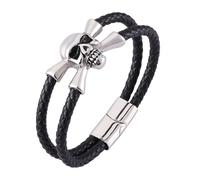 Générique Bracelet Cuir Femme, Bracelet En Cuir Double Couche Pour Homme, Fermoir Magnétique, Bijou Manchette Fait Main Avec Breloque Tête De Mort, Bijou Vintage D'Halloween Pour Petit Ami Ou Ma