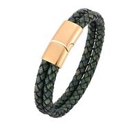 Générique Bracelet Cuir Femme, Bracelet En Cuir Double Tour Pour Homme, Bijou Tressé Fait Main Avec Fermoir Magnétique, Bijou Vintage, Cadeau Pour Papa, Mari, Frère, Petit Ami, Vert, 20,5 Cm