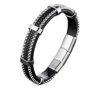 Générique Bracelet Cuir Femme, Bracelet En Cuir Multicouche Créatif, Chaîne Cubaine Gothique Torsadée Tissée, Bracelet Manchette Punk Pour Hommes Femmes, Bijoux Père Avec Boîte Cadeau Argent