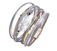 Générique Bracelet Cuir Femme, Bracelet En Cuir Multicouche Pour Femme, Fermoir Magnétique, Empilable, Fait À La Main, Coquillage, Perles Bohèmes, Bijoux Pour Femmes, Adolescentes, Argent