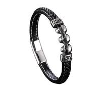 Générique Bracelet Cuir Femme, Bracelet En Cuir Tête De Mort Pour Homme, Bijou Viking Tressé Fait Main Avec Boucle, Style Squelette Vintage, Cadeau Pour Papa, Lui, Mari, Noir, 17,5 Cm