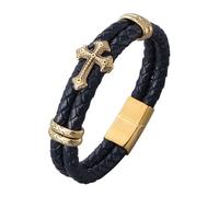 Générique Bracelet Cuir Femme, Bracelet En Cuir Tressé Double Couche Pour Homme, Fermoir Magnétique, Empilable, Fait À La Main, Bijoux D'Halloween, Cadeaux Pour Femmes, 19,5 Cm