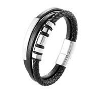 Générique Bracelet Cuir Femme, Bracelet En Cuir Tressé Multicouche Créatif Noir Style Gothique, Bracelet Manchette Punk Pour Homme Et Femme, Bijoux Pour Père Avec Boîte Cadeau, Argent, 21,5 Cm