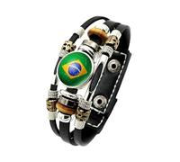 Générique Bracelet Cuir Femme, Bracelet En Cuir Tressé Multicouche, Manchette Réglable Avec Drapeau National, Bijoux De Football Avec Boutons Pression, Bijoux Vintage Faits À La Main, Cadeau Po