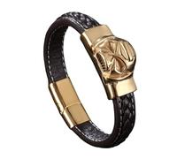 Générique Bracelet Cuir Femme, Bracelet En Cuir Tressé Pour Homme Avec Fermoir Magnétique. Bijou Manchette Fait Main Avec Breloque Tête De Mort. Bijou Gothique D'Halloween Pour Petit Ami Ou Mar