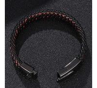 Générique Bracelet Cuir Femme, Bracelet En Cuir Tressé Pour Homme, Bijou Manchette Tissé Fait Main, Bijou Vintage D'Halloween Avec Pochette, Cadeau Pour Mari Ou Petit Ami, Noir Et Rouge, 21 Cm