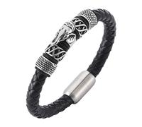Générique Bracelet Cuir Femme, Bracelet En Cuir Tressé Pour Homme, Fermoir Magnétique, Bijou Punk Rock Avec Breloque Éléphant, Bijoux D'Halloween, Cadeaux Pour Papa, Mari, Petit Ami, Noir, 16,