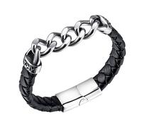 Générique Bracelet Cuir Femme, Bracelet En Cuir Véritable Avec Fermoir Magnétique Bijoux En Chaîne Tressée Faits À La Main Bijoux Pour Hommes Avec Pochette Cadeaux D'Anniversaire Pour Papa Lu
