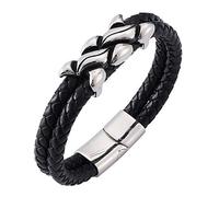 Générique Bracelet Cuir Femme, Bracelet En Cuir Véritable Pour Femme, Double Couche Tressée, Avec Fermeture Magnétique, Style Viking Vintage, Cadeau Pour Papa, Lui, Mari, Noir, 19,5 Cm