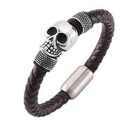 Générique Bracelet Cuir Femme, Bracelet En Cuir Véritable Pour Homme De 8 Mm Avec Têtes De Mort, Tressé À La Main, Style Viking, Avec Boucle, Style Squelette Vintage, Cadeau Pour Papa, Lui, Ma