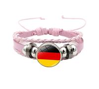 Générique Bracelet Cuir Femme, Bracelet Tressé Drapeau National Rose Réglable En Cuir Multicouche, Bijoux De Football Avec Boutons Pression, Bijoux De Charme Vintage Faits À La Main, Cadeau Pou