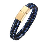 Générique Bracelet Cuir Femme, Bracelet Tressé En Cuir Pour Femme, Fait À La Main, Avec Fermoir Magnétique, Style Viking Vintage, Idéal Pour Papa, Lui Ou Son Mari, Noir Et Bleu, 20,5 Cm