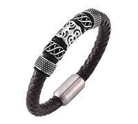 Générique Bracelet Cuir Femme, Bracelet Tressé En Cuir Véritable Fait Main Avec Fermoir Magnétique, Style Viking Vintage, Idéal Pour Papa, Lui Ou Son Mari, Marron, 17,5 Cm