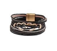 Générique Bracelet Cuir Femme, Bracelets En Cuir En Forme De Cœur Pour Femmes, Manchettes Multicouches Empilables Avec Fermoir Magnétique, Bijoux Bohèmes Faits À La Main Pour Femmes, Adolescen