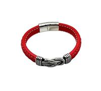 Générique Bracelet Cuir Homme, Bracelet En Corde Tressée Fait Main, Fermoir Magnétique, Bijoux En Cuir, Bijoux Vintage Avec Pochette, Cadeaux D'Anniversaire Pour Papa, Lui, Mari, Rouge 21 Cm