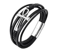 Générique Bracelet Cuir Homme, Bracelet En Cuir Avec Croix Ankh Pour Homme, Manchette Tressée Multicouche, Fermoir Magnétique, Bijoux D'Halloween, Crucifix De Foi, Cadeaux Pour Femmes, Boucle Ar