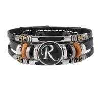 Générique Bracelet Cuir Homme, Bracelet En Cuir Avec Initiale Pour Homme, Bijou Tressé Multicouche Fait Main Avec Pochette, Bijou Vintage, Cadeau Pour Papa, Mari, Frère, Petit Ami, Lettre R