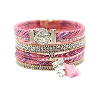 Générique Bracelet Cuir Homme, Bracelet En Cuir Multicouche Avec Breloque Pompon Hibou, Manchette Tressée Empilable Avec Fermoir Magnétique, Bijoux Bohème Faits À La Main Pour Femmes Et Adoles