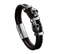 Générique Bracelet Cuir Homme, Bracelet En Cuir Tressé Double Couche, Fait À La Main, Motif Tête De Mort, Avec Boucle, Style Vintage Punk, Squelette, Viking, Bijoux, Cadeaux Pour Papa, Lui, Mar